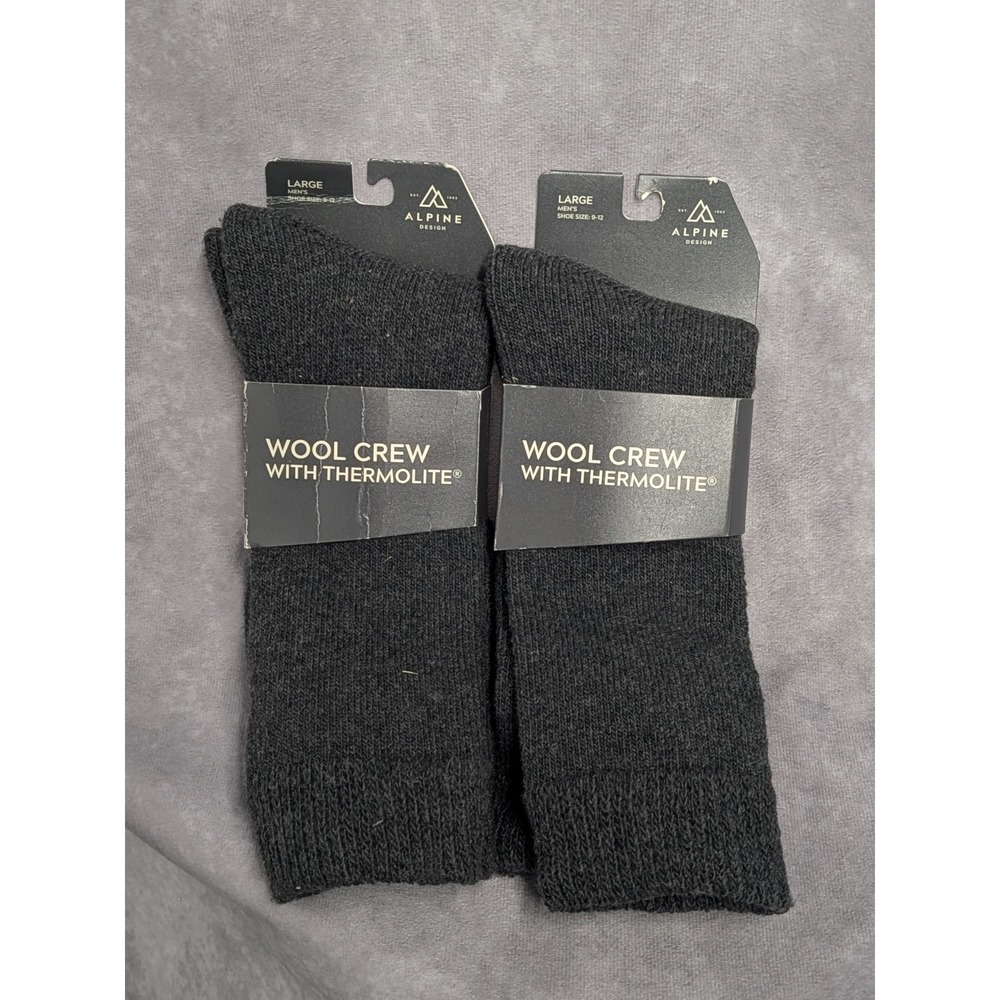 Alpine Design Wool Crew‎ with Thermolite Grey Calf Cut Socks 2 Pair Large (9-12)